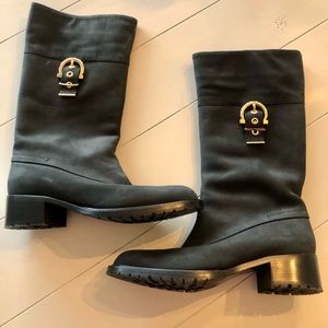 Ferragamo black suede rain boots with shearling lining
